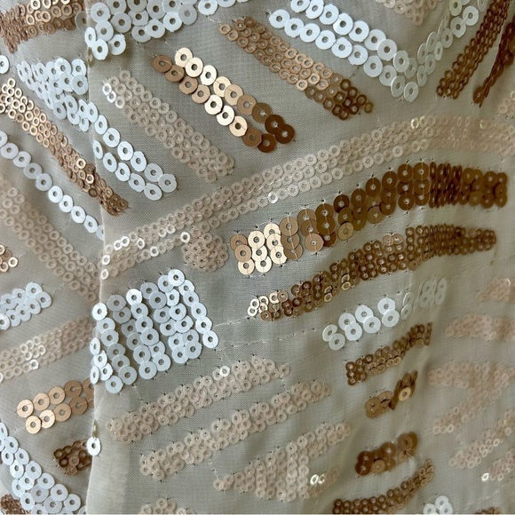 Show Me Your Mumu Tallulah White Tan Sequin Open Back Short Sleeve Mini Dress S - Picture 11 of 13